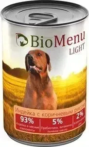 Консервы BioMenu Light Индейка с коричневым рисом 93&#037; индейка и мясные компоненты для собак 410г