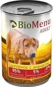 Консервы BioMenu Adult Цыпленок с ананасом 95&#037; цыпленок, ананас и мясные компоненты для собак 410г