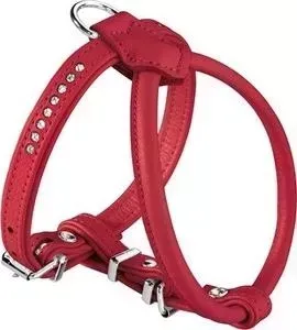 Шлейка Hunter Harness RoundSoft 45/6 (30/37-43см) кожа стразы красная для собак
