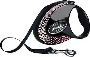 Рулетка Flexi Glam Composition S лента 3м черная с белыми и розовыми кристаллами для собак до 12кг