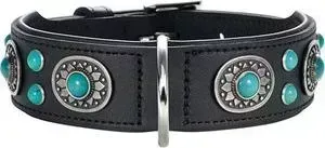 Ошейник Hunter Collar Sioux 55 nickel-plated (41-49см) кожа черный фурнитура с имитацией бирюзы для собак