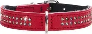 Ошейник Hunter Collar Diamond Petit 27 nickel-plated (20-24см) кожа 2 ряда страз красный для собак