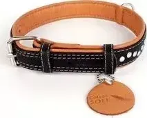 Ошейник CoLLaR SOFT кожаный двойной с металлическими украшениями ширина 25мм длина 38-49см черный верх, коричневый низ для собак (7206)