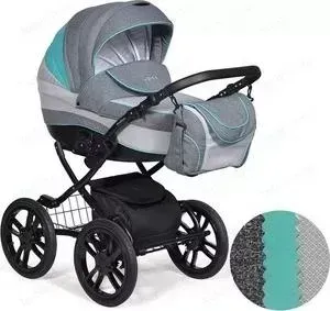 Коляска 2 в 1 Indigo 2 в 1 INDIGO 18 Special Plus 14" Sp 05 (т.серый+св.серый+бирюзовая кожа)