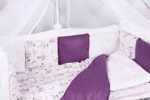 Борт в кроватку AmaroBaby в 12 предметов (12 подушек-бортиков) АМЕЛИ (бязь, вишня/белый)