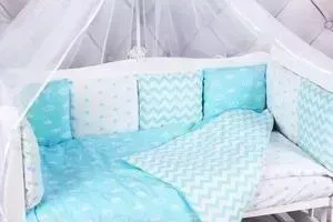 Комплект в кроватку AmaroBaby в 15 предметов (3+12 подушек-бортиков) ROYAL BABY бирюза (бязь)
