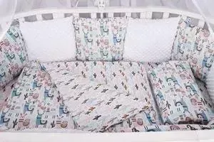 Комплект в кроватку AmaroBaby в WB 15 предметов (3+12 подушек-бортиков) ЛАМЫ (бязь, розовый, МИНКИ)