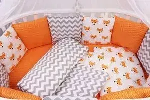 Комплект в кроватку AmaroBaby в 19 предметов (7+12 подушек-бортиков) LUCKY (оранжевый,поплин/бязь)