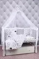 Комплект в кроватку AmaroBaby в 19 предметов (7+12 подушек-бортиков) GOOD NIGHT (белый/сер,поплин/бязь)