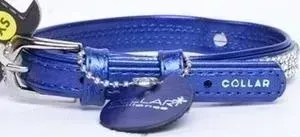 Ошейник CoLLaR Brilliance из лаковой кожи двойной с украшением "полотно стразы" ширина 15мм длина 27-36см синий для собак (30252)