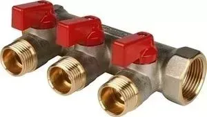 Коллектор STOUT с шаровыми кранами 3/4" на 3 выхода 1/2" (красные ручки) (SMB 6200 341203)
