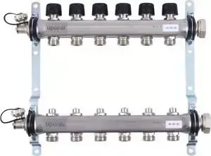 Коллекторная группа UPONOR SMART S с клапанами стальной 1х3/4 евроконус на 6 выходов (1088049)