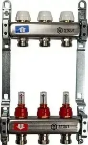 Коллекторная группа STOUT 1"х3/4" 3 выходов с расходомерами (SMS 0917 000003)