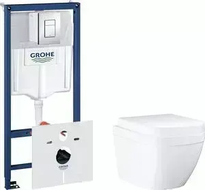 Комплект унитаза с инсталляцией Grohe Euro Ceramic Rapid SL с , сиденьем микролифт, клавишей хром (39206000, 38775001, 39458000)