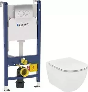 Комплект унитаза с инсталляцией Ideal Standard Tesi с Geberit, кнопкой, сиденьем микролифт (T007901, 458.124.21.1, T352701)