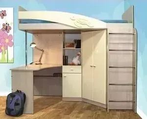 Кровать Олимп 2 - х ярусная Адель - 2 дуб линдберг/ПВХ кремовый металлик