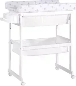 Комод Micuna пеленальный с ванночкой и текстильной корзиной B-1158 Plus(White, цвет матрасика: Blue Bears Hearts) (96824)