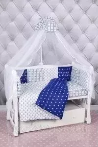 Комплект постельного белья AmaroBaby 18 предметов (6+12 подушек-бортиков) Бриз (бязь, синий-белый)