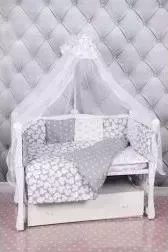 Комплект постельного белья AmaroBaby 18 предметов (6+12 подушек-бортиков) Silver (бязь, серый)