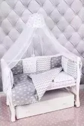 Комплект постельного белья AmaroBaby 18 предметов (6+12 подушек-бортиков) Royal Baby ( бязь, серый)