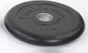 Диск обрезиненный LITE WEIGHTS RJ1050 черный (d-51mm 10кг с металлической втулкой)