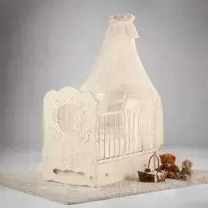 Кроватка детская Островок уюта Карета (слоновая кость) маятник поперечный с ящиком