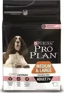 Сухой корм PRO PLAN OPTIDERMA Sensitive Skin Adult 7+Medium Large лосось для пожилых средних и крупных собак с чувствительной кожей 3кг(12272683): хар