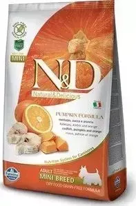 Сухой корм Farmina ND Adult Dog Mini GF Pumpkin Codfish Orange беззерновой с треской апельсином и тыквой для собак мелких пород 800г (33222): характер