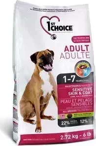 Сухой корм 1-ST CHOICE Adult Sensitive Skin Lamb FishBrown Rice с ягненком, рыбой и рисом для собак с чувствительной кожей и шерстью 2,72кг(102.319):