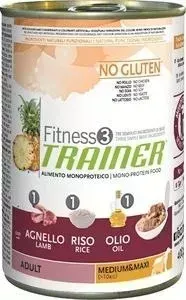 Консервы Trainer Fitness3 No Gluten Medium/Maxi Adult LambRice без глютена с ягненком и рисом для собак средних и крупных пород 400г