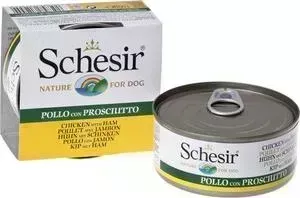 Консервы Schesir Nature for Dog Chicken with Ham кусочки в желе с курицей и ветчиной для собак 150г (С683a)