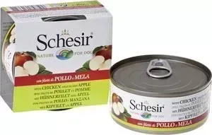 Консервы Schesir Nature for Dog Chicken Fillets Apple кусочки в желе с куриным филе и яблоком для собак 150г (С372)