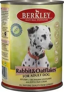 Консервы Berkley For Adult Dog Rabbit Oatflakes с кроликом и овсяными хлопьями для взрослых собак 400г (75072)