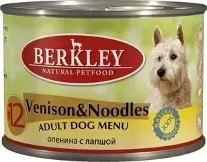 Консервы Berkley Adult Dog Menu Venison Noodles № 12 с олениной и лапшой для взрослых собак 200г (75018)