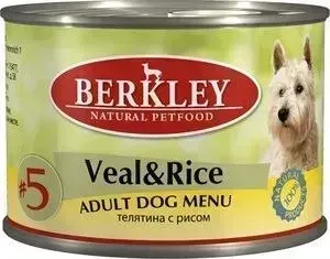 Консервы Berkley Adult Dog Menu Veal Rice № 5 с телятиной и рисом для взрослых собак 200г (75008)