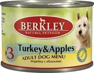 Консервы Berkley Adult Dog Menu Turkey Apples № 3 с индейкой и яблоком для взрослых собак 200г (75001)