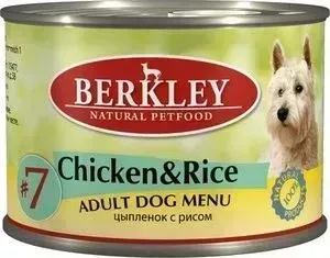 Консервы Berkley Adult Dog Menu Chicken Rice № 7 с цыпленком и рисом для взрослых собак 200г (75003)