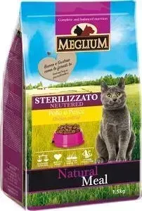 Сухой корм MEGLIUM Natural Meal Cat Adult Neuterd Chicken Fish с курицей и рыбой для стерилизованных кошек 1,5кг (MGS1201)
