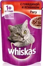 Паучи Whiskas рагу с говядиной и ягненком для кошек 85г (10155453)