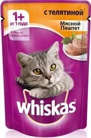 Паучи Whiskas мясной паштет с телятиной для кошек 85г (10156260)