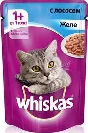 Паучи Whiskas кусочки в желе с лососем для кошек 85г (10156248)