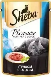 Паучи Sheba Pleasure кусочки с тунцом и лососем для кошек 85г (10161702)