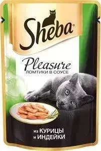 Паучи Sheba Pleasure кусочки с курицей и индейкой для кошек 85г (10161699)