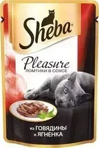 Паучи Sheba Pleasure кусочки с говядиной и ягненком для кошек 85г (10161704)