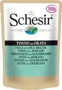 Паучи Schesir Nature for Cat Tuna with Sea Bream кусочки в желе с тунцом и дорадо (морским лещем) для кошек 100г (С581)