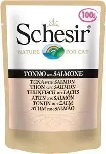 Паучи Schesir Nature for Cat Tuna with Salmon кусочки в желе с тунцом и лососем для кошек 100г (С582)
