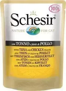 Паучи Schesir Nature for Cat Tuna with Chicken Fillets кусочки в желе с тунцом и куриным филе для кошек 100г (С561)
