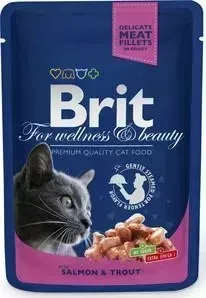 Паучи Brit Premium Cat Salmon Trout с лососем и форелью для кошек 100г (100306)