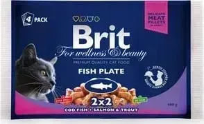 Паучи Brit Premium Cat Fish Plate рыбная с треской, лососем и форелью для кошек набор 4шт*100г (100311)