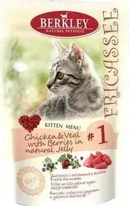 Паучи Berkley Fricasse Kitten Menu ChickenVeal with Berries in natural Jelly № 1 с цыпленком,телятиной и ягодами в желе для котят 100г(75270): характе